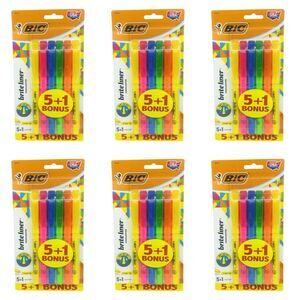 Bic Bright Liner Highlighter 5+1 Bonus - 6 Packs - 36 Highlighters